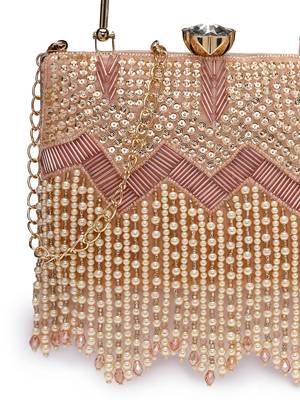 crystal cascade blush pink & champagne velvet chevron embellished clutch 8