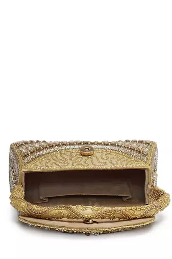 blush & bead antique gold & copper faux silk embellished clutch
