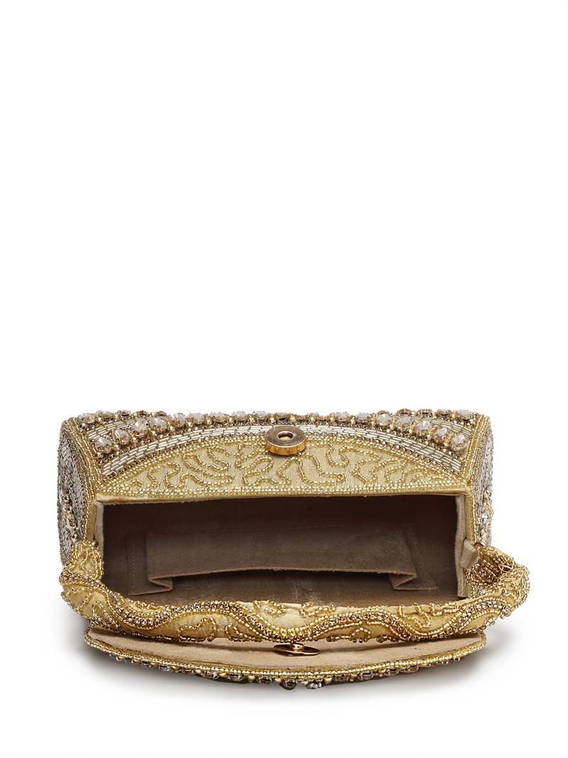 blush & bead antique gold & copper faux silk embellished clutch