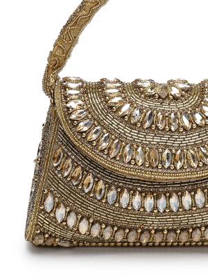 blush & bead antique gold & copper faux silk embellished clutch 8