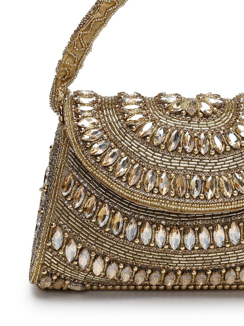 blush & bead antique gold & copper faux silk embellished clutch