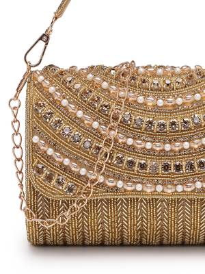 blush & bead antique gold faux silk arc beaded clutch 8