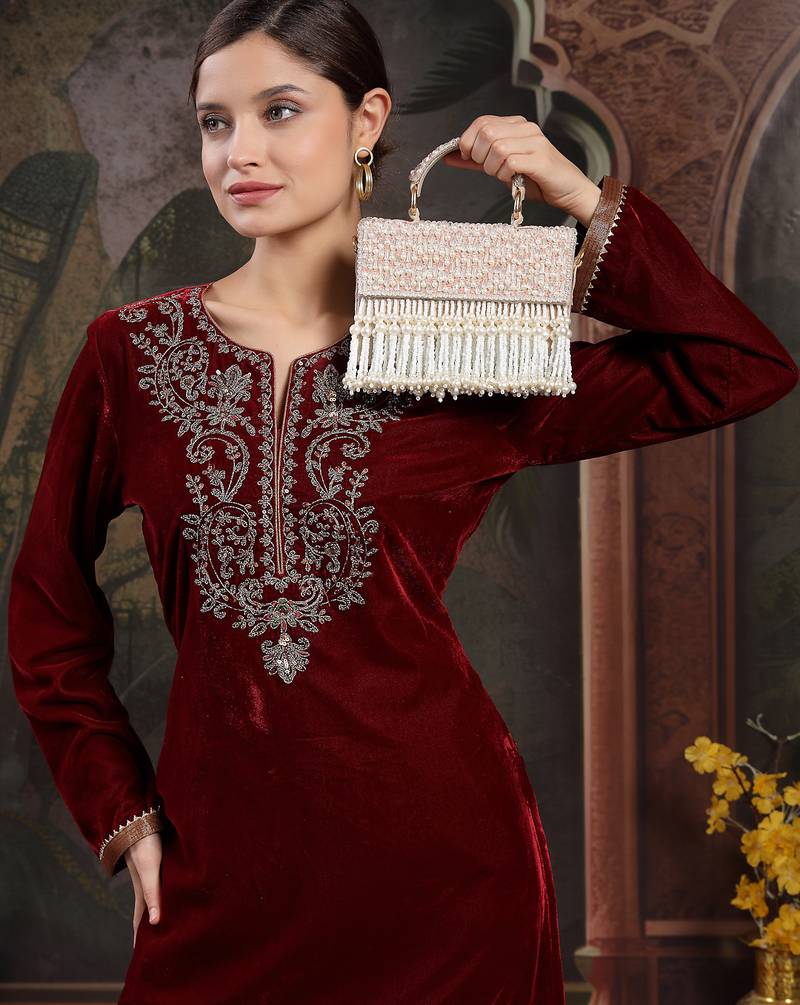 crystal cascade ivory, pearl white & blush pink suede beadwork clutch