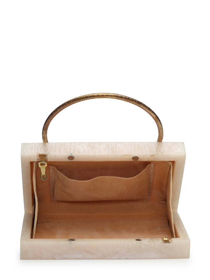 marble muse pearl cream resin marble textured clutch