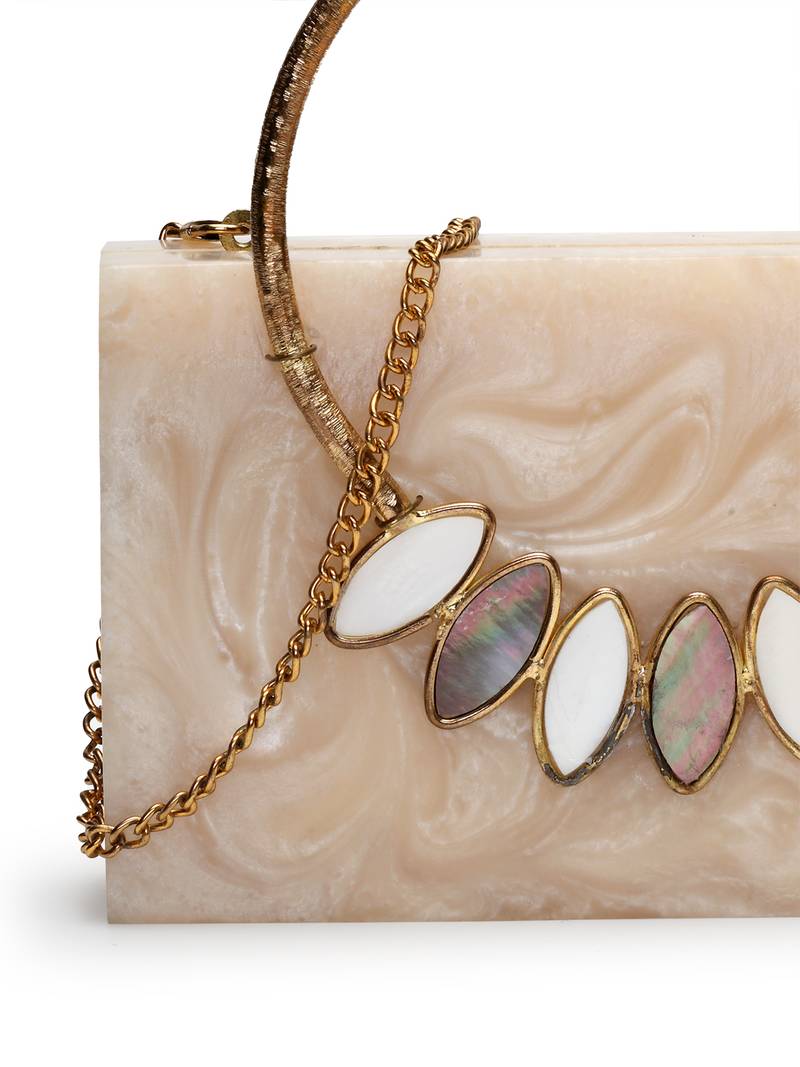 marble muse pearl cream resin marble textured clutch