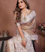 Light Beige Color Handmade Bandhej Viscose Silk Blend Saree