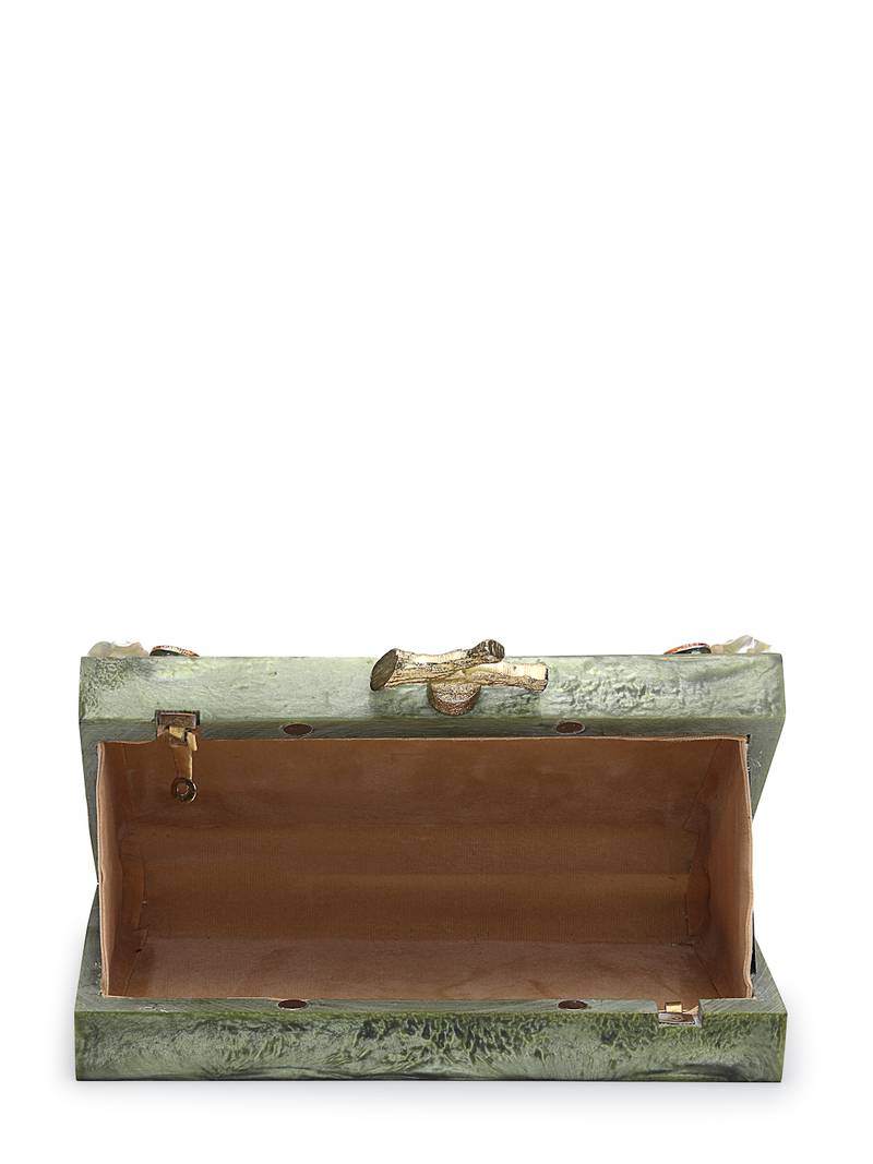 marble muse olive green, ivory & champagne gold resin clutch
