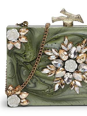 marble muse olive green, ivory & champagne gold resin clutch 8