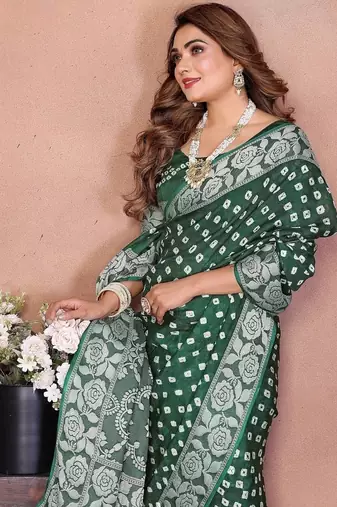 Green Color Handmade Bandhej Viscose Silk Blend Saree