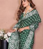 Green Color Handmade Bandhej Viscose Silk Blend Saree