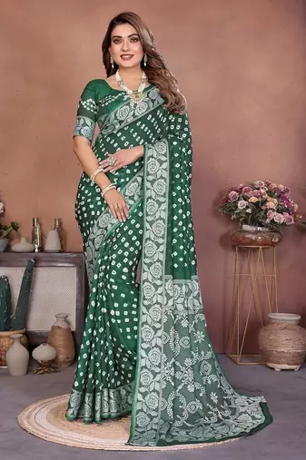 Green Color Handmade Bandhej Viscose Silk Blend Saree