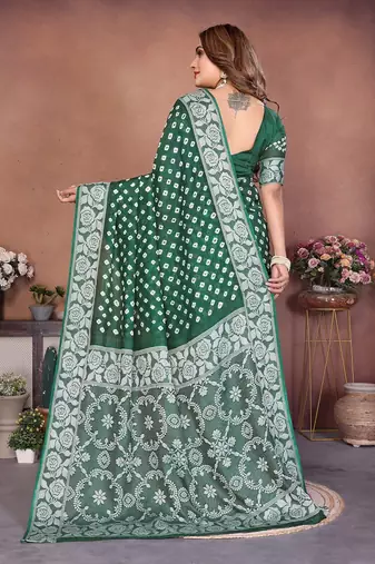 Green Color Handmade Bandhej Viscose Silk Blend Saree