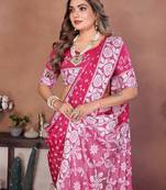 Rani Pink Color Handmade Bandhej Viscose Silk Blend Saree
