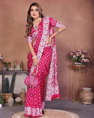 Rani Pink Color Handmade Bandhej Viscose Silk Blend Saree 3