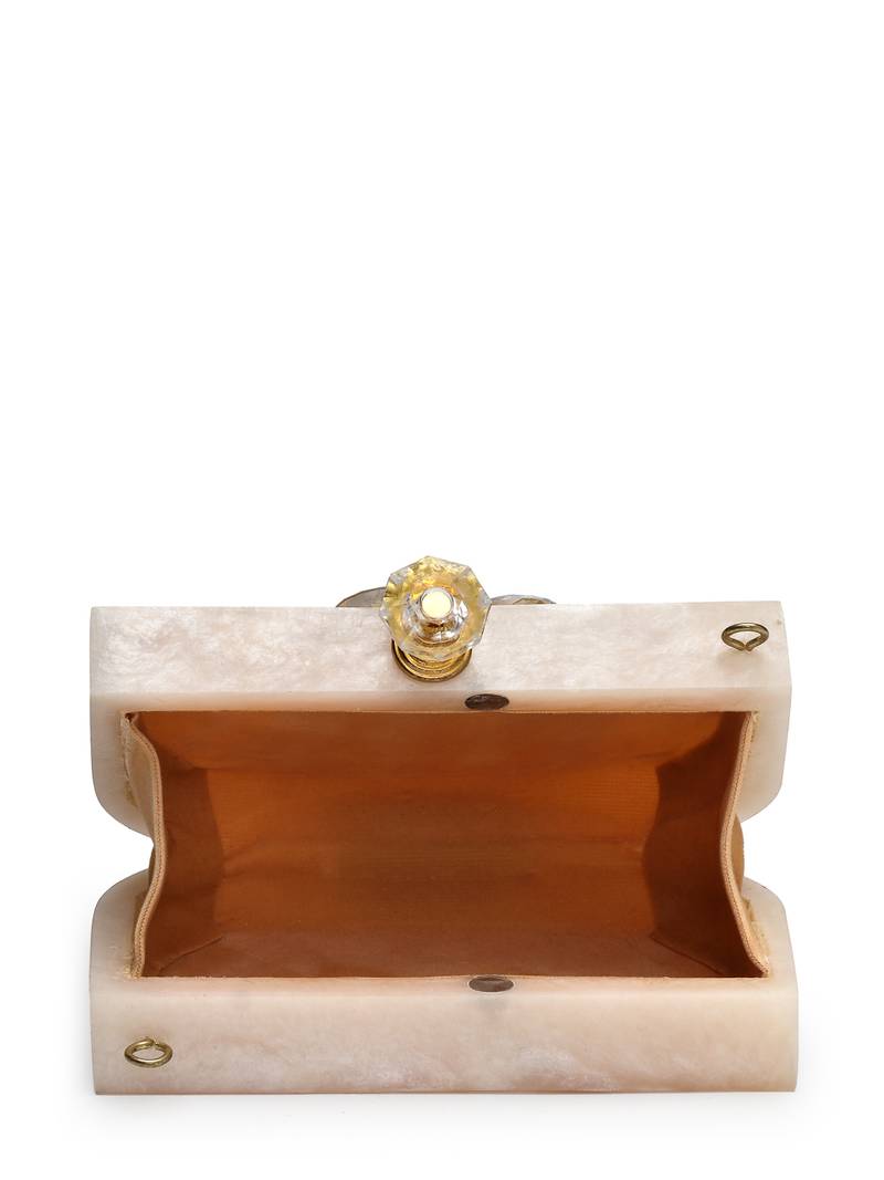 marble muse beige, ivory & gold resin embellished clutch