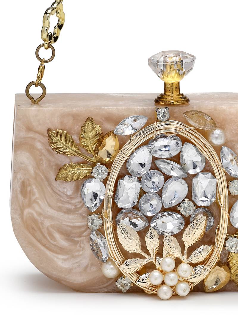 marble muse beige, ivory & gold resin embellished clutch
