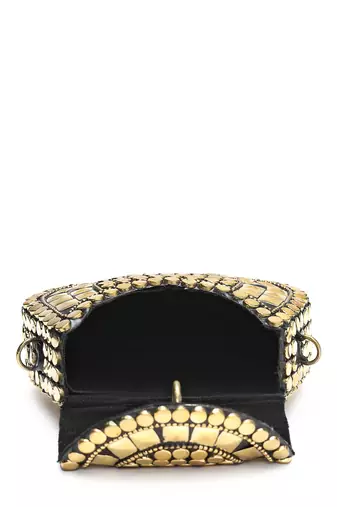 metal mirage black & metallic gold mosaic embellished clutch