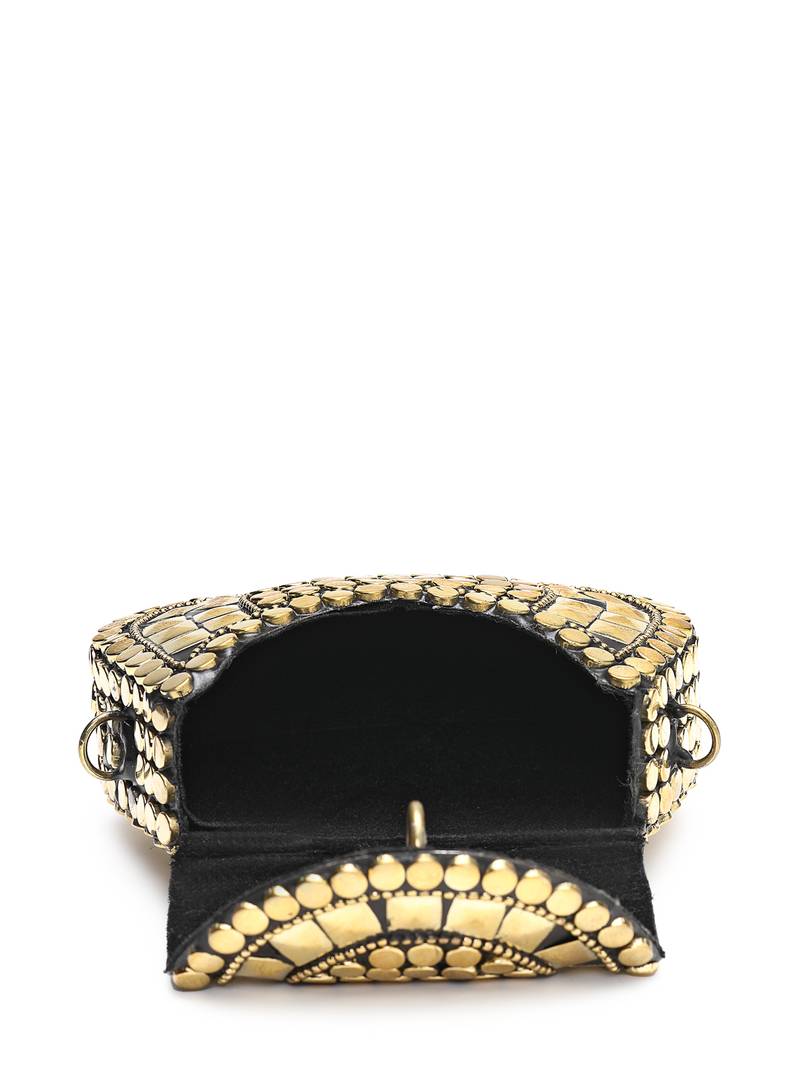 metal mirage black & metallic gold mosaic embellished clutch