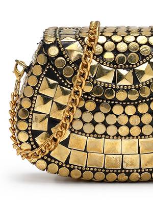 metal mirage black & metallic gold mosaic embellished clutch 8