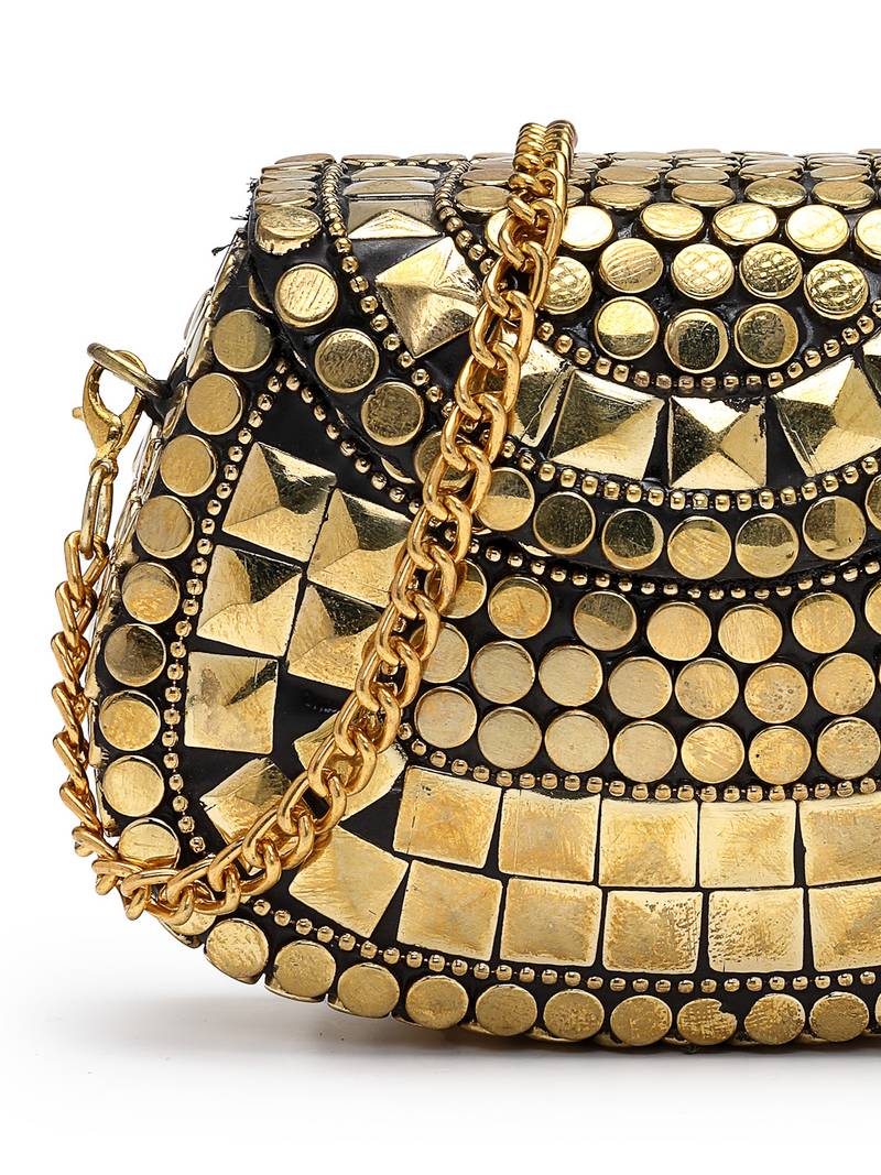 metal mirage black & metallic gold mosaic embellished clutch