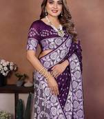 Purple Color Handmade Bandhej Viscose Silk Blend Saree
