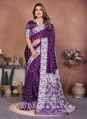 Purple Color Handmade Bandhej Viscose Silk Blend Saree 2