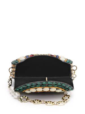 metal mirage green,motif embellished clutch 7