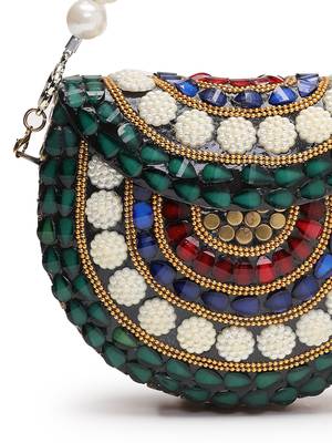 metal mirage green,motif embellished clutch 8