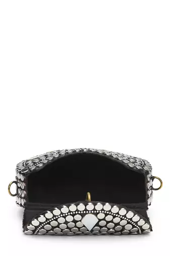 metal mirage silver & mother of pearl mosaic clutch
