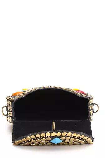 metal mirage metallic gold & multi mosaic clutch
