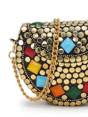 metal mirage metallic gold & multi mosaic clutch 8
