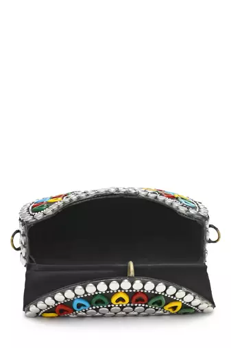 metal mirage silver & multi studs mosaic clutch