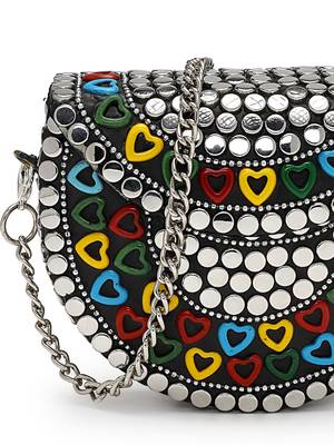 metal mirage silver & multi studs mosaic clutch 8