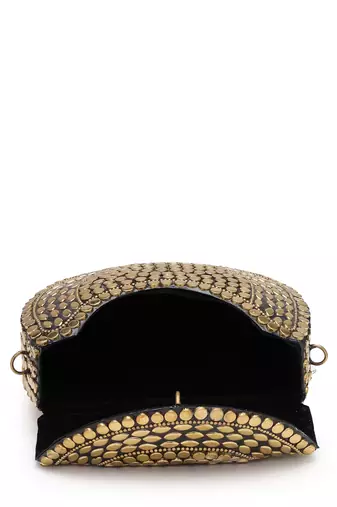 metal mirage metallic gold mosaic clutch