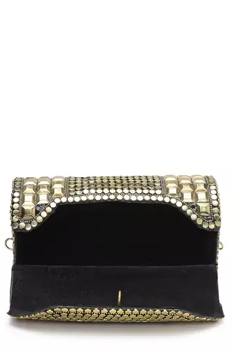 metal mirage metallic gold mosaic clutch