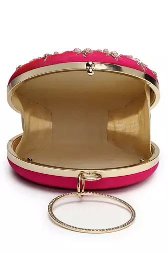 adorn fuchsia pink & multi faux silk floral mandala embellished clutch