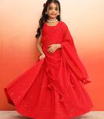 Elegant Red Chikankari Lehenga Blouse with Dupatta for Girls