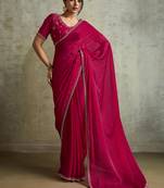 Gorgeous Pink Chiffon Party Wear Saree With Diamond Work Blouse
