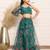 Elegant Green Organza One-Shoulder Digital Print Top &amp; Skirt Set for Girls