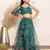 Elegant Green Organza One-Shoulder Digital Print Top &amp; Skirt Set for Girls