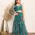 Elegant Green Organza One-Shoulder Digital Print Top &amp; Skirt Set for Girls