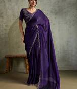 Elegant Purple Chiffon Festive Wear Saree With Diamond Work Blouse