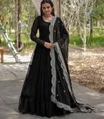 Black color embroidered georgette gown with dupatta