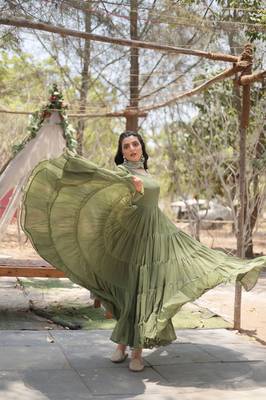 Mehandi embroidered georgette gown with dupatta 4
