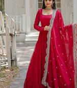 Pink color embroidered georgette gown with dupatta