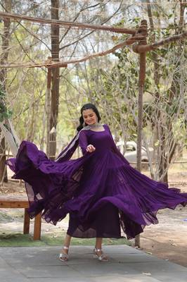 Purple embroidered georgette gown with dupatta 2