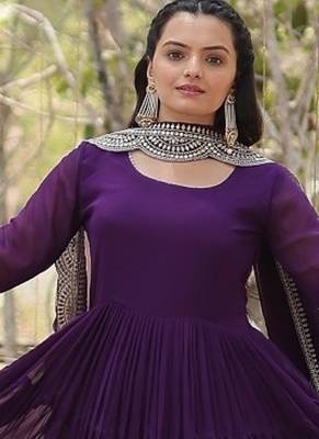 Purple embroidered georgette gown with dupatta 3