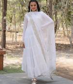 White color embroidered georgette gown with dupatta