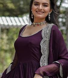 Wine color embroidered georgette gown with dupatta