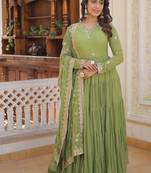 Green color embroidered work georgette gown with dupatta